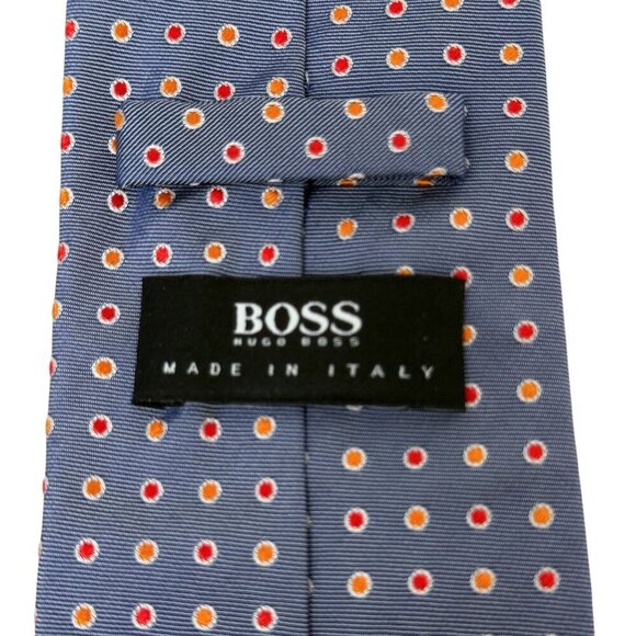 HUGO BOSS  Mens Designer Necktie Blue Dots Luxury Woven Silk Tie Narrow Italy - Picture 2 of 7